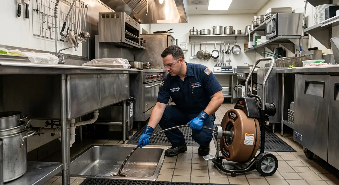 Commercial drain cleaning service in a restaurant kitchen in Dover