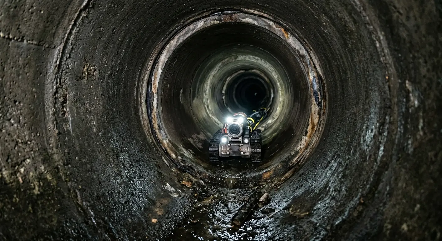 Robotic sewer camera inspecting pipe interior for Sewer Line Cleaning in Dover